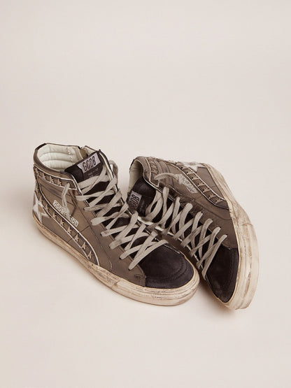 Women's Slide with silver laminated leather upper and studs - Golden Goose Women
