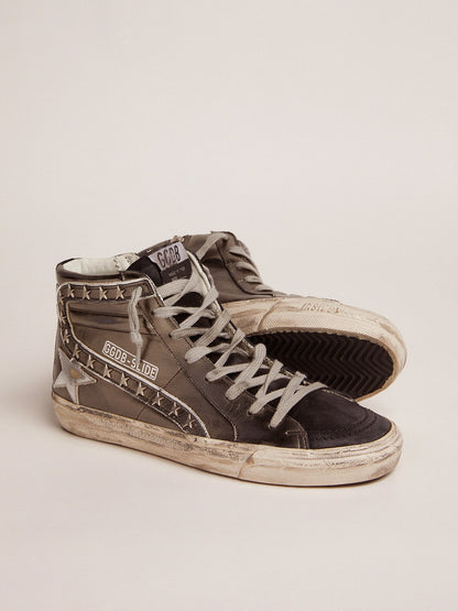 Women's Slide with silver laminated leather upper and studs - Golden Goose Women