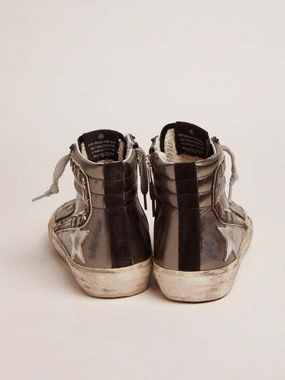 Women's Slide with silver laminated leather upper and studs - Golden Goose Women