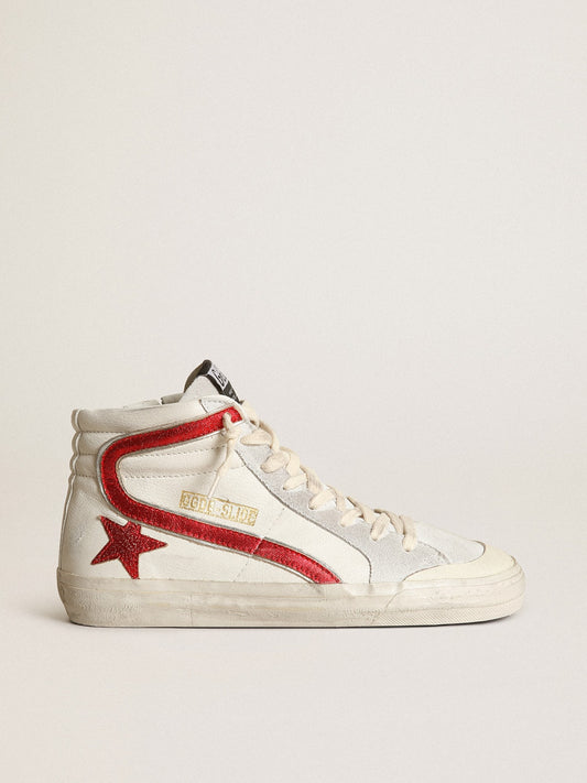 Slide with a red laminated leather star and flash - Golden Goose Women