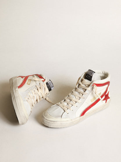 Slide with a red laminated leather star and flash - Golden Goose Women