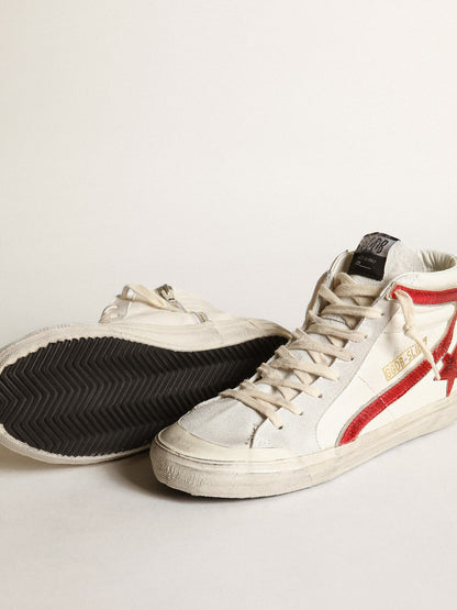 Slide with a red laminated leather star and flash - Golden Goose Women