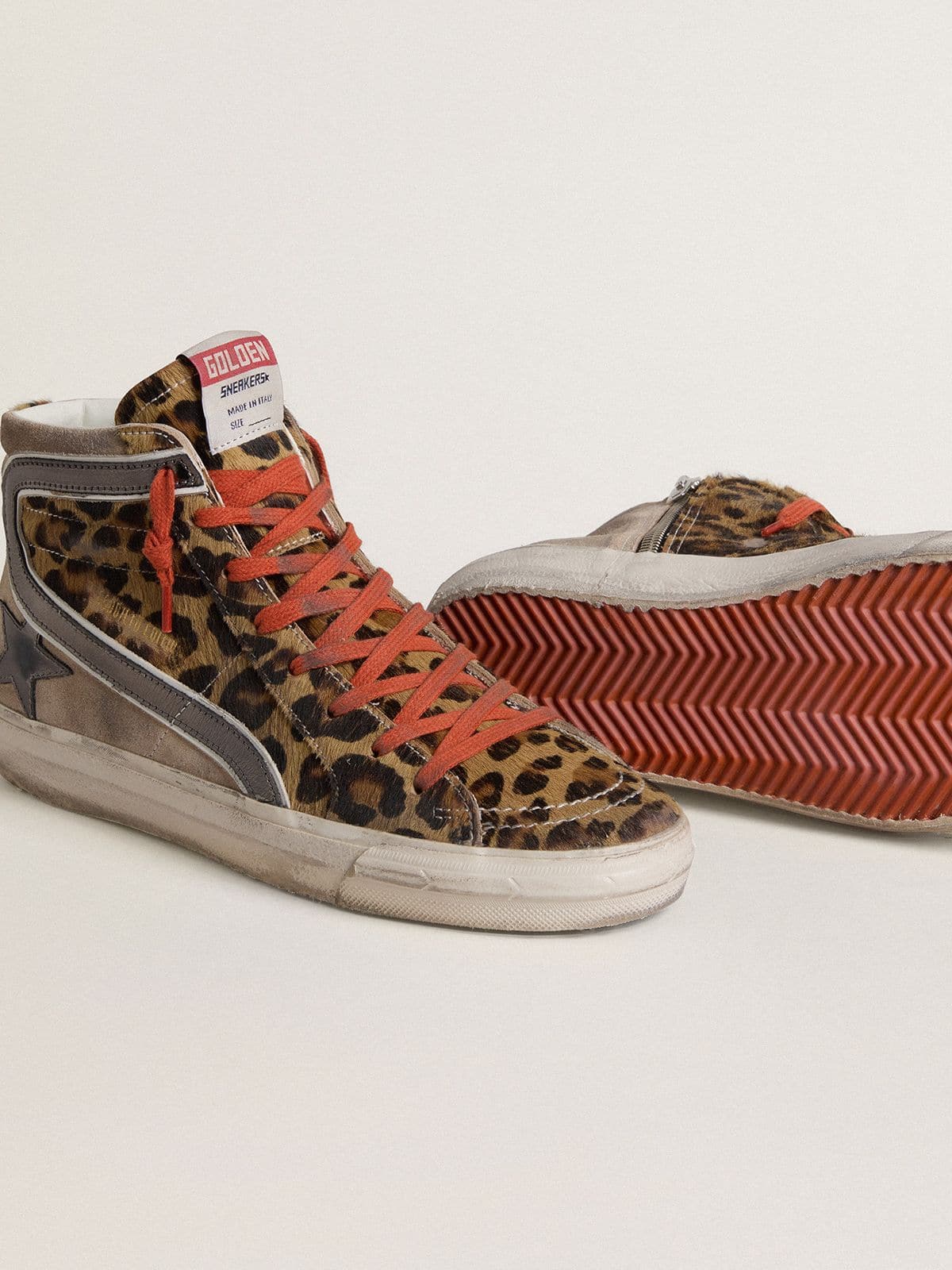 Women’s Slide LTD in leopard-print pony skin with metallic leather star and flash - Golden Goose Women