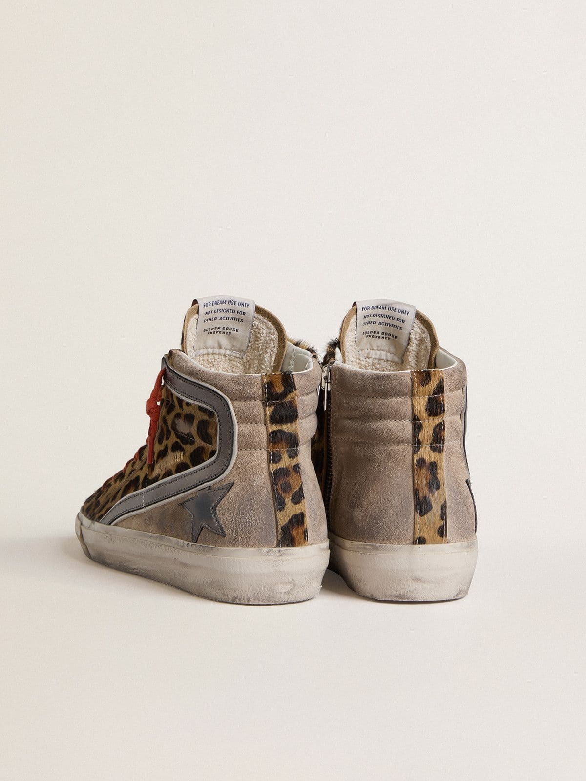 Women’s Slide LTD in leopard-print pony skin with metallic leather star and flash - Golden Goose Women