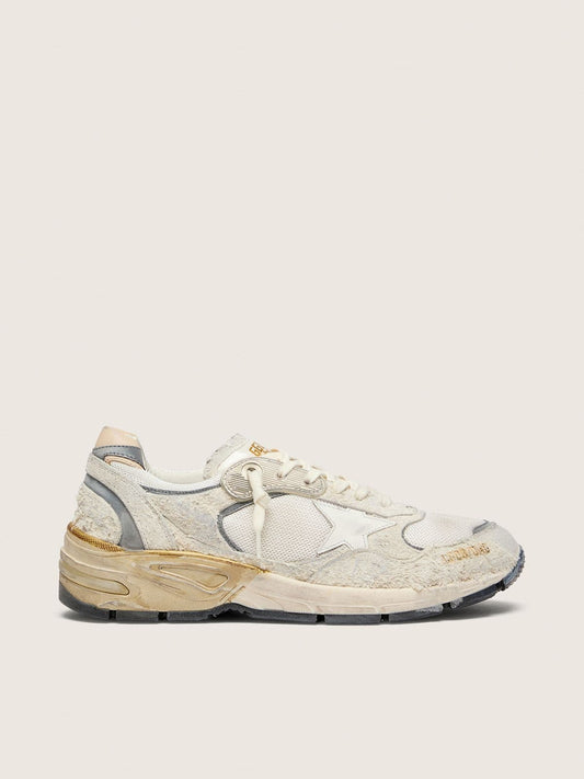 Women's Dad-Star in suede and mesh with white leather star and beige leather heel tab - Golden Goose Women