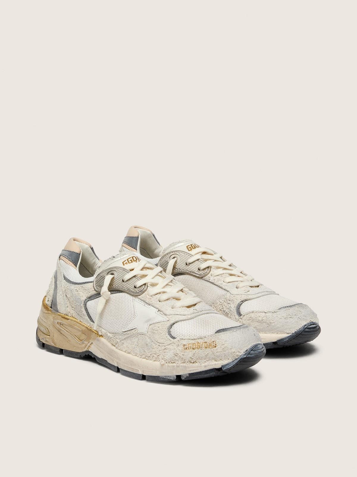 Women's Dad-Star in suede and mesh with white leather star and beige leather heel tab - Golden Goose Women