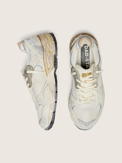 Women's Dad-Star in suede and mesh with white leather star and beige leather heel tab - Golden Goose Women