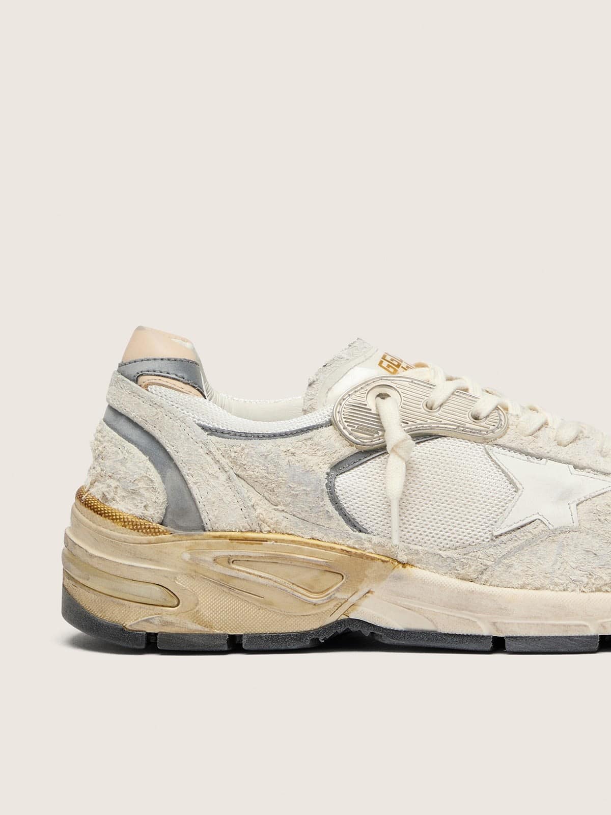 Women's Dad-Star in suede and mesh with white leather star and beige leather heel tab - Golden Goose Women