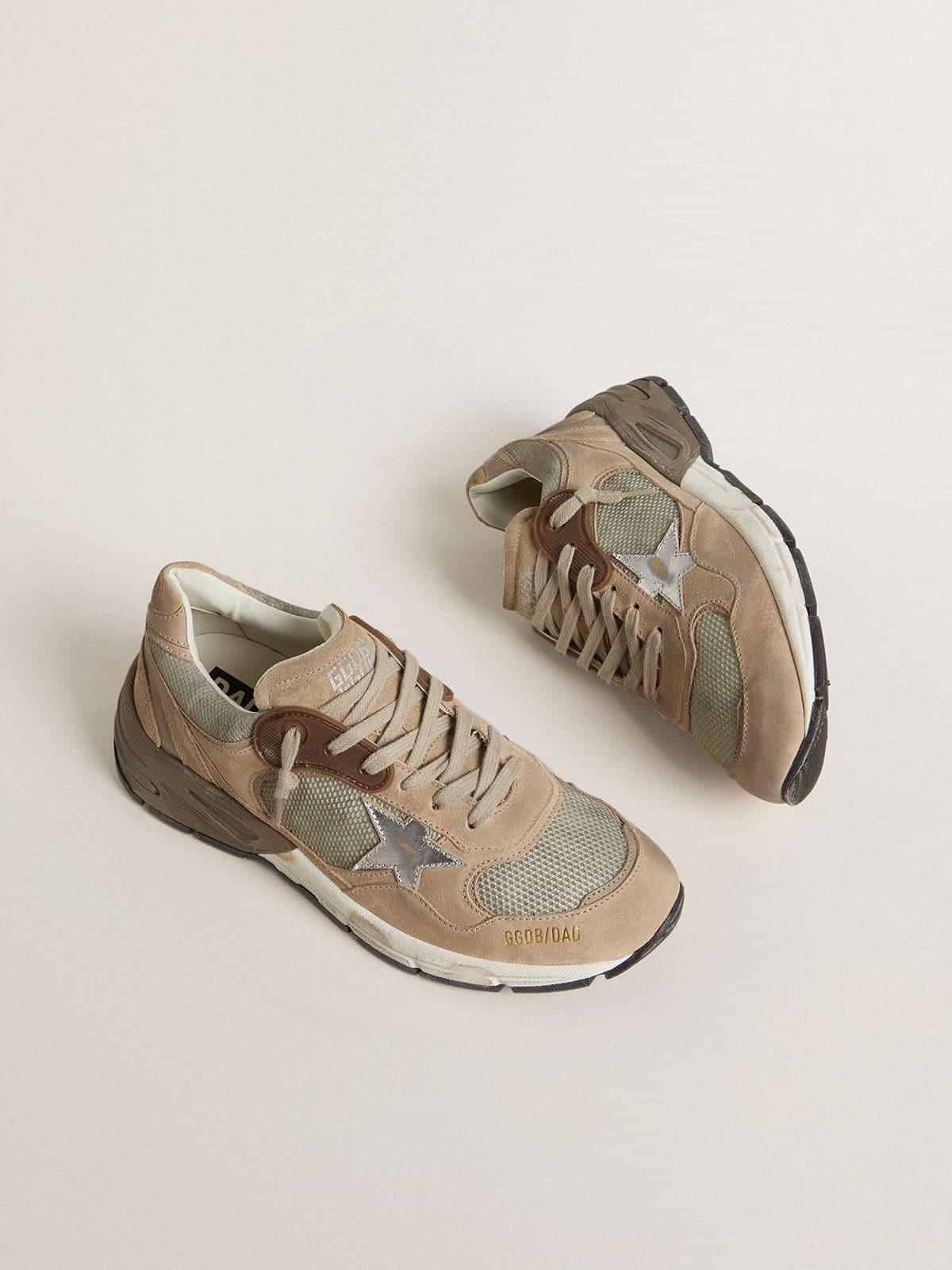 Women's Dad-Star in beige mesh and suede with silver leather star - Golden Goose Women