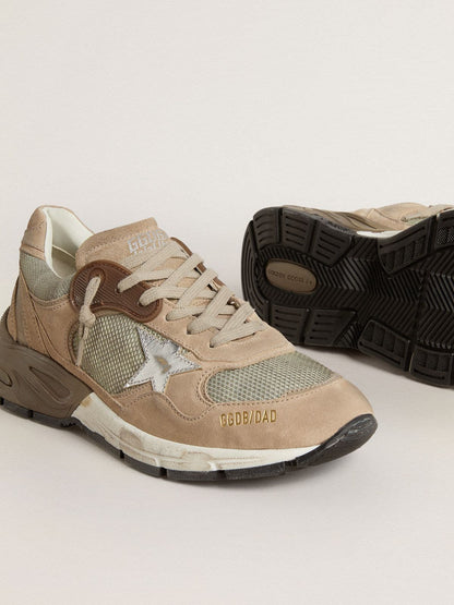 Women's Dad-Star in beige mesh and suede with silver leather star - Golden Goose Women