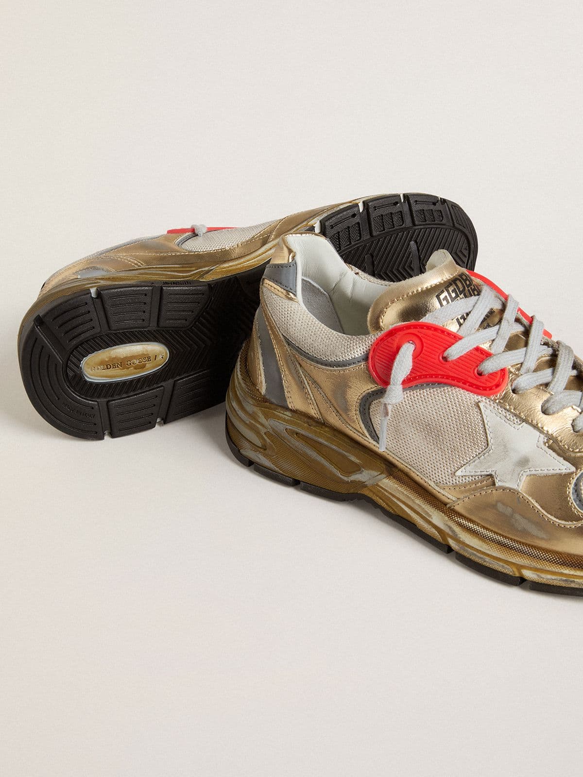Women's Dad-Star in mesh and gold foiled leather with white leather star - Golden Goose Women