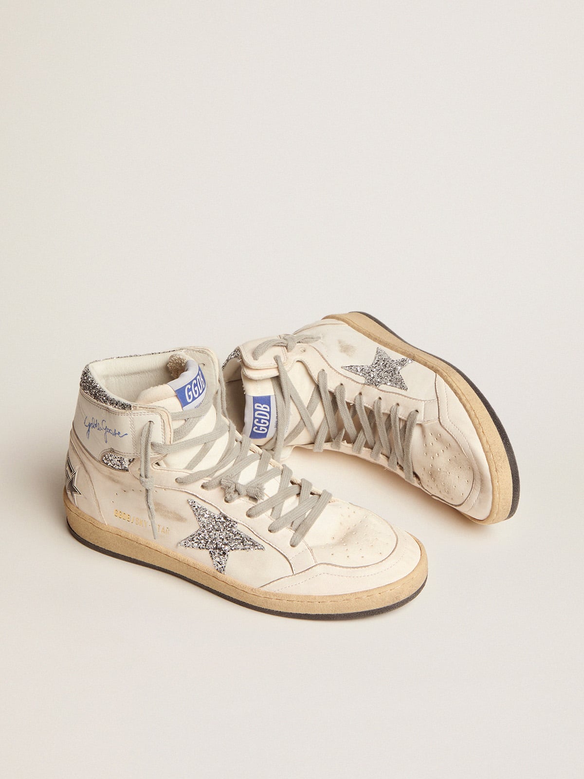 Women's Sky-Star with signature on the ankle and silver inserts - Golden Goose Women