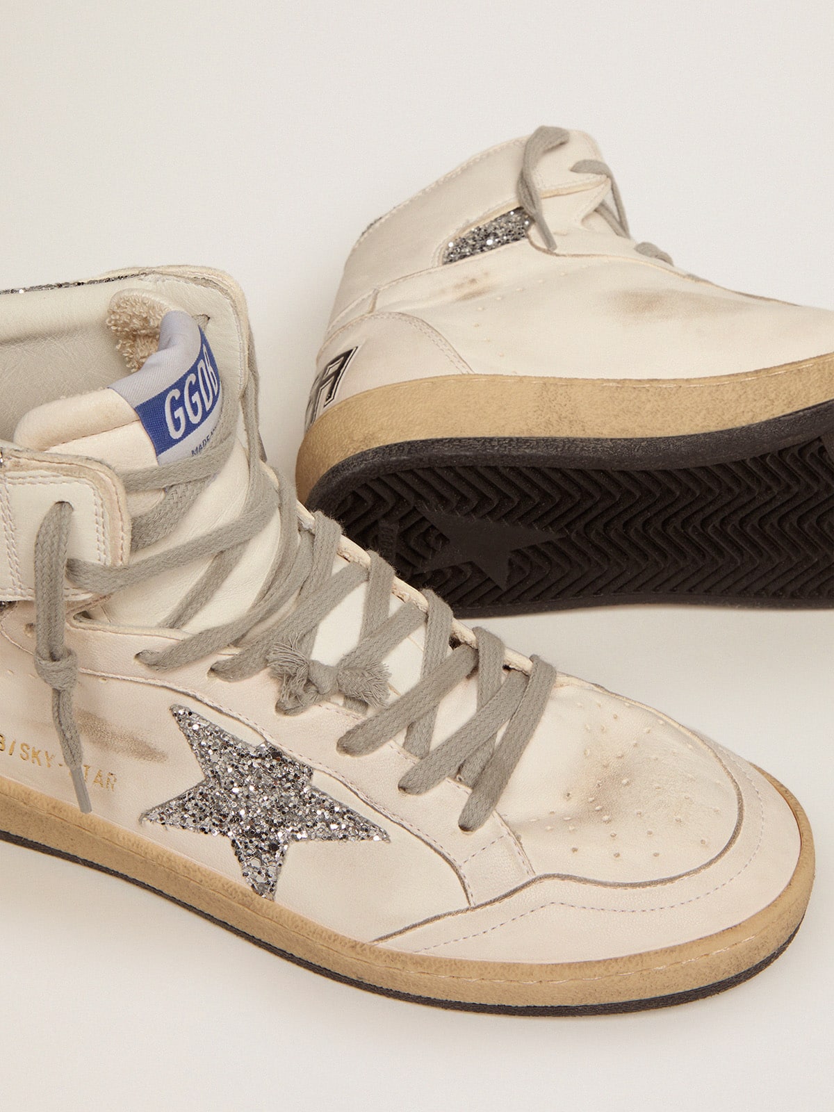 Women's Sky-Star with signature on the ankle and silver inserts - Golden Goose Women