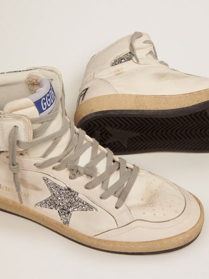 Women's Sky-Star with signature on the ankle and silver inserts - Golden Goose Women