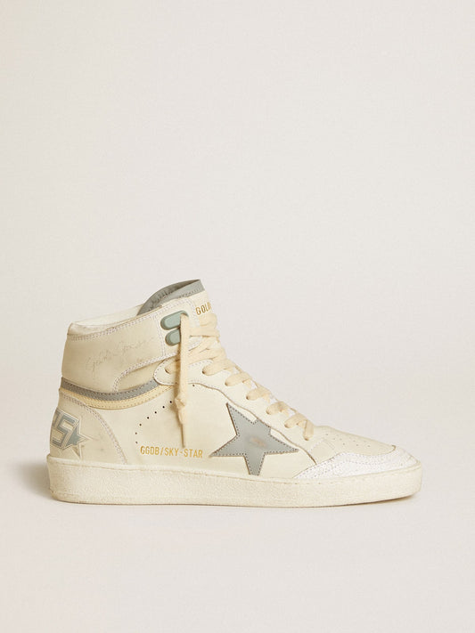 Women's Sky-Star in leather with light blue leather star and white heel tab - Golden Goose Women