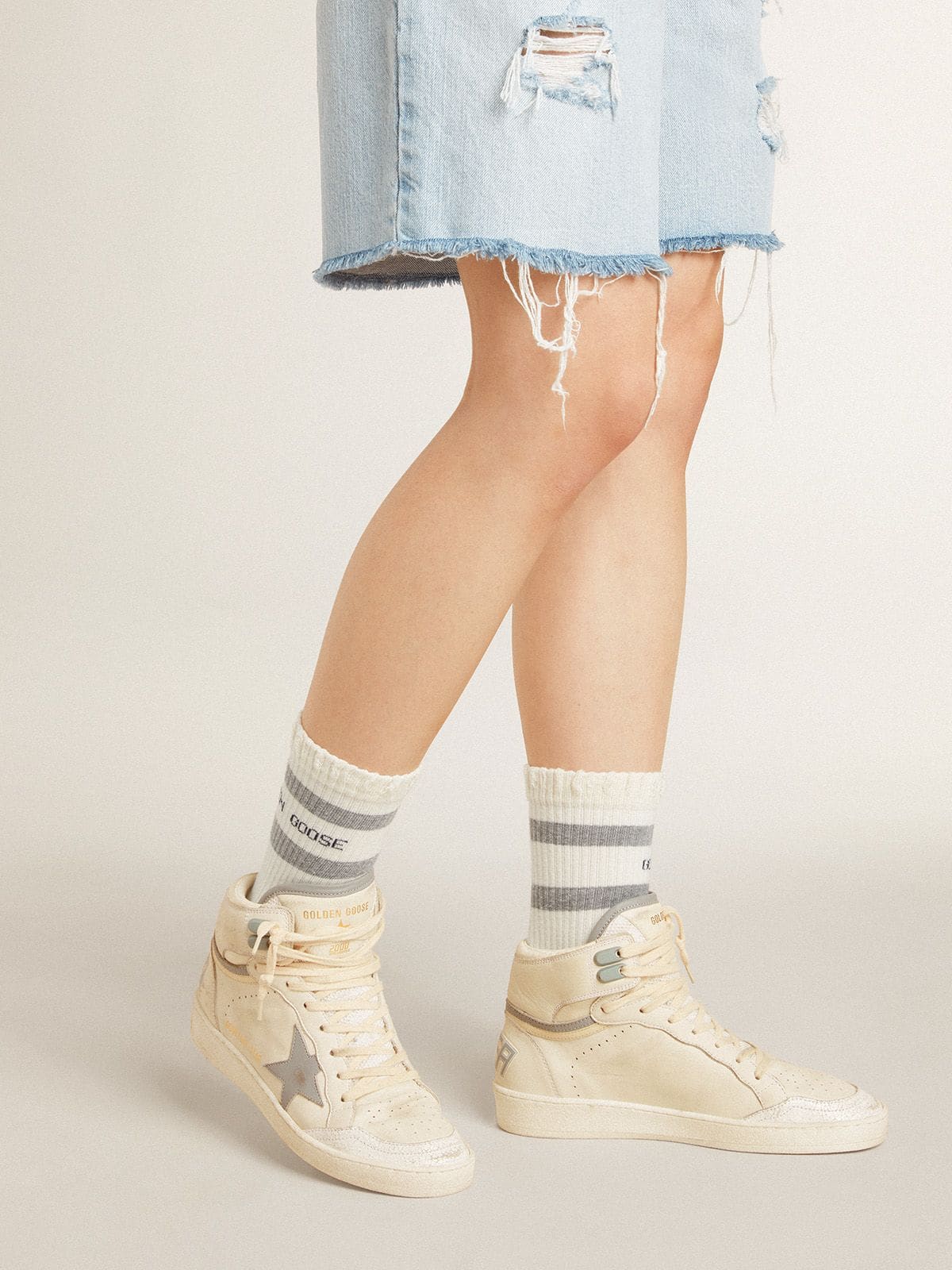Women's Sky-Star in leather with light blue leather star and white heel tab - Golden Goose Women