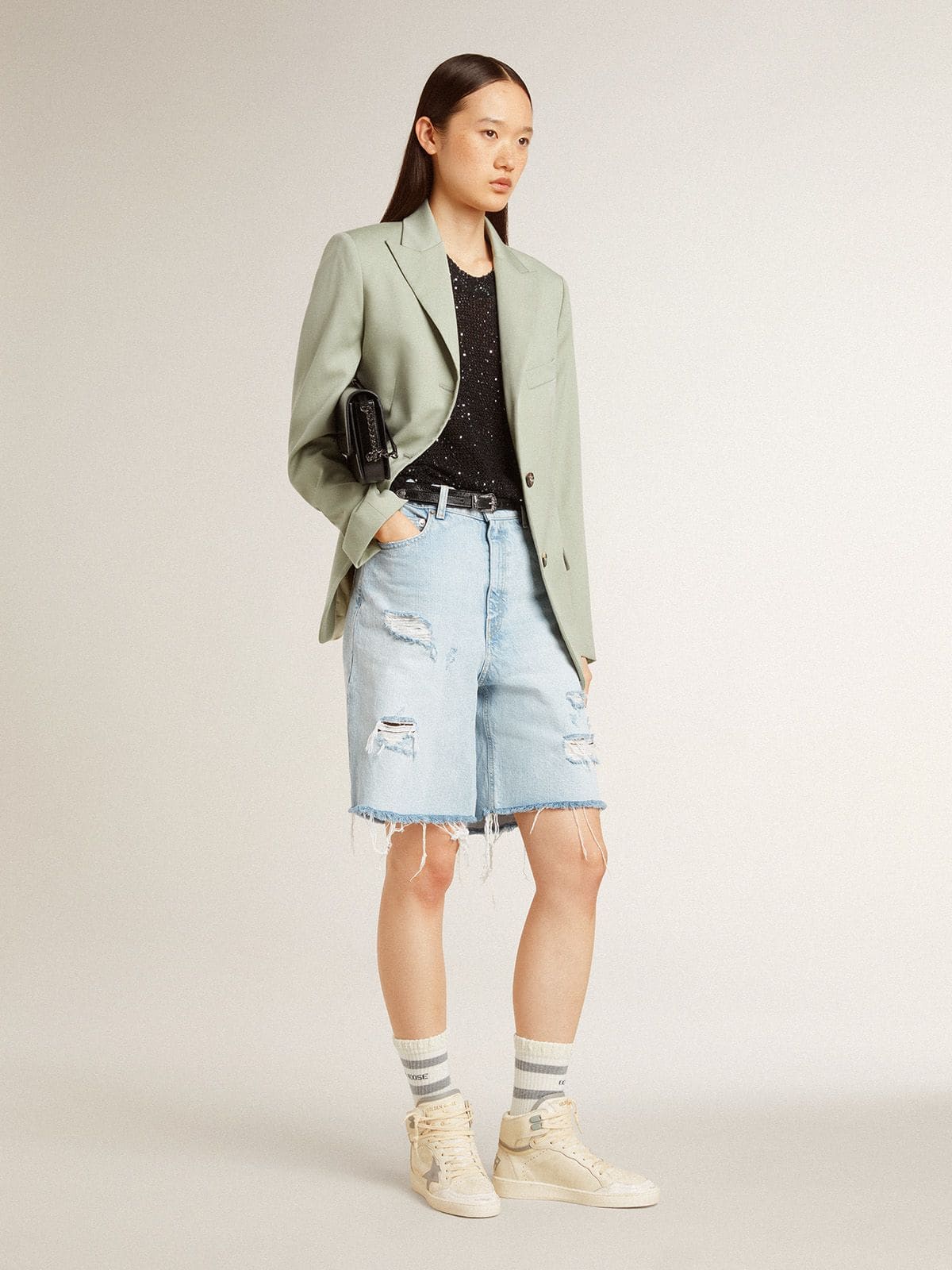 Women's Sky-Star in leather with light blue leather star and white heel tab - Golden Goose Women