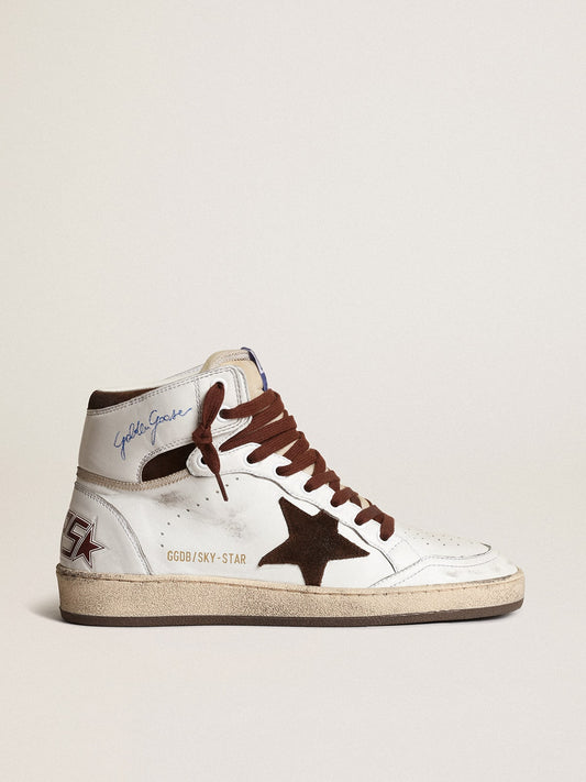 Women’s Sky-Star in white nappa leather with chocolate suede star - Golden Goose Women