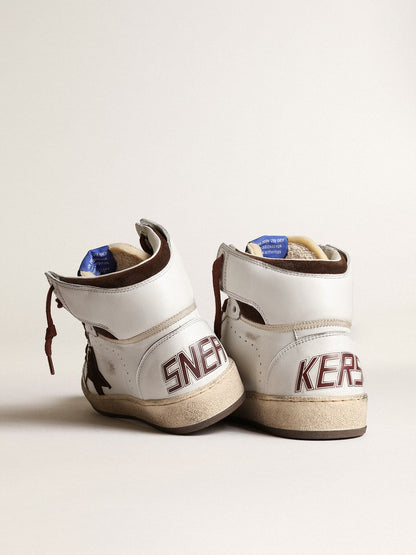 Women’s Sky-Star in white nappa leather with chocolate suede star - Golden Goose Women