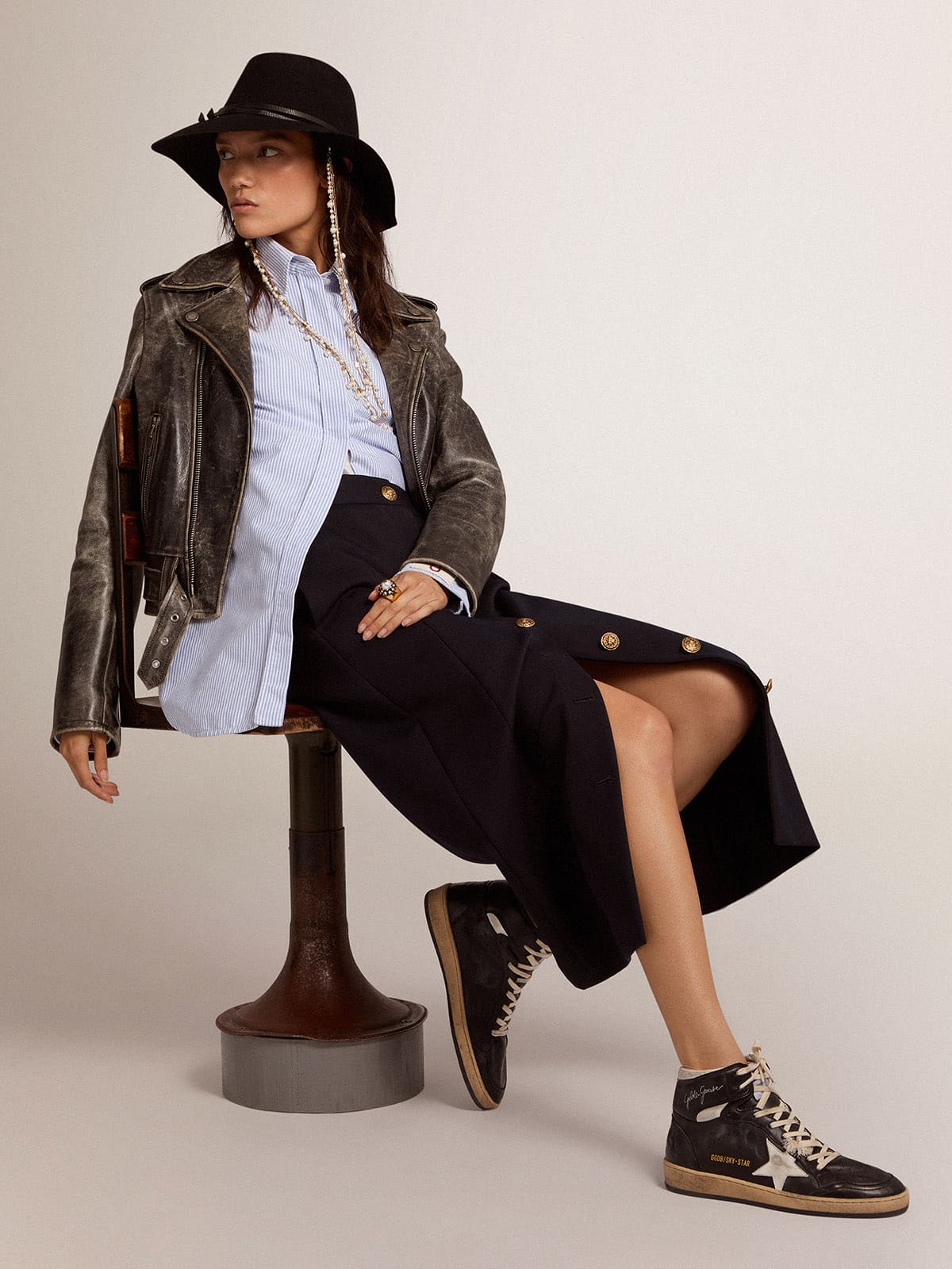 Women's Sky-Star in black nappa with white star - Golden Goose Women