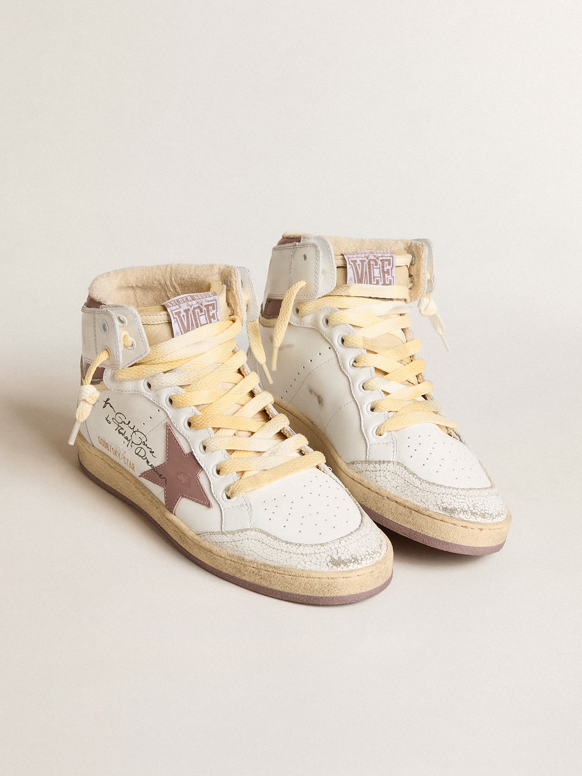 Sky-Star in white leather with pink leather star - Golden Goose Women