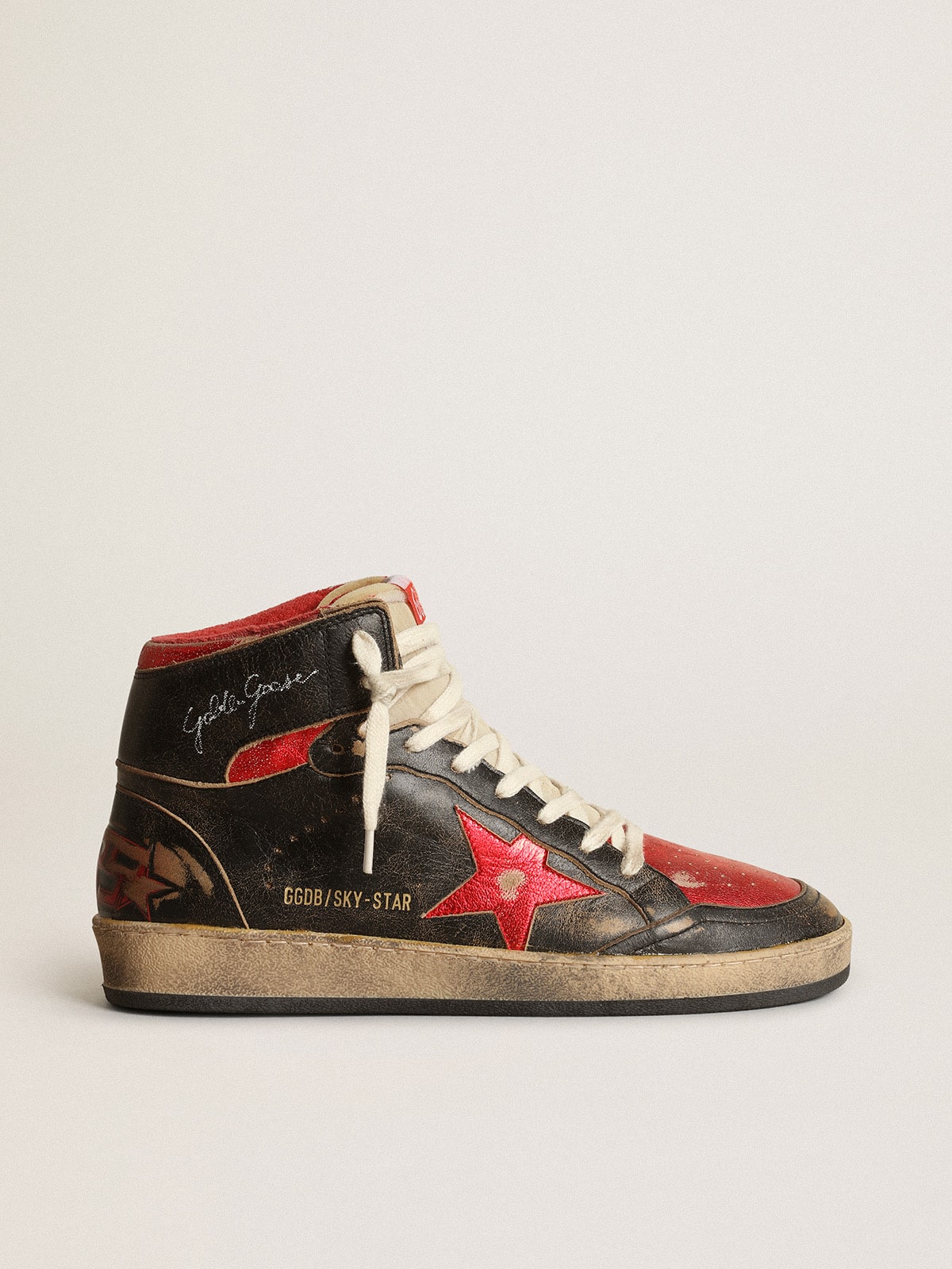 Women's Sky-Star in black glossy leather with red star - Golden Goose Women