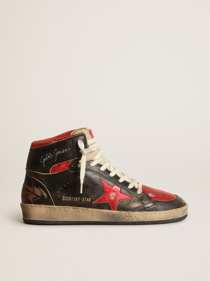 Women's Sky-Star in black glossy leather with red star - Golden Goose Women