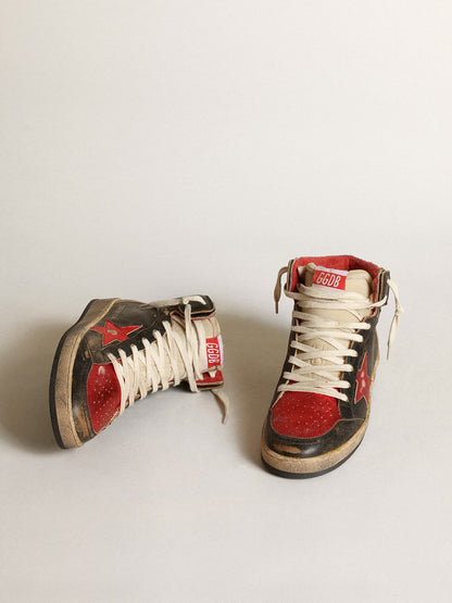 Women's Sky-Star in black glossy leather with red star - Golden Goose Women