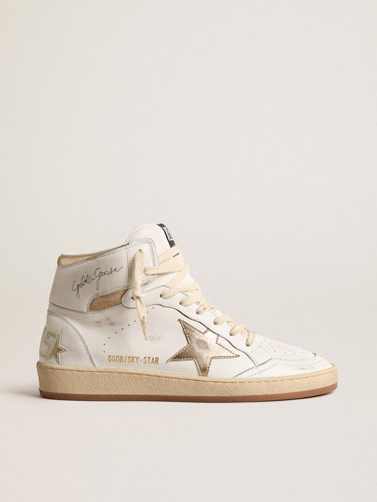 Sky-Star in white nappa leather with gold metallic leather star and heel tab - Golden Goose Women