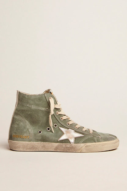 Francy in green suede with silver metallic leather star - Golden Goose Women