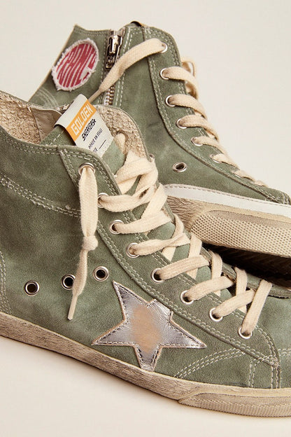 Francy in green suede with silver metallic leather star - Golden Goose Women
