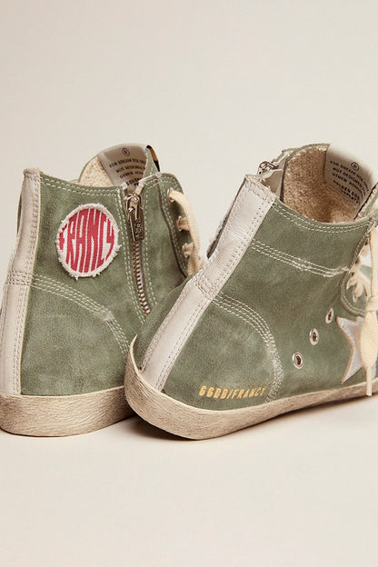 Francy in green suede with silver metallic leather star - Golden Goose Women
