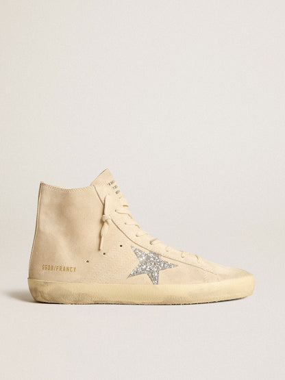 Women's Francy in beige suede with silver glitter star - Golden Goose Women