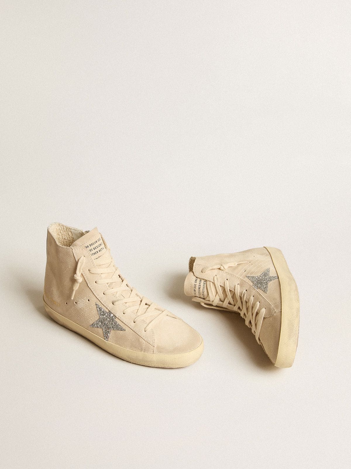 Women's Francy in beige suede with silver glitter star - Golden Goose Women