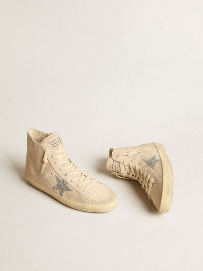 Women's Francy in beige suede with silver glitter star - Golden Goose Women