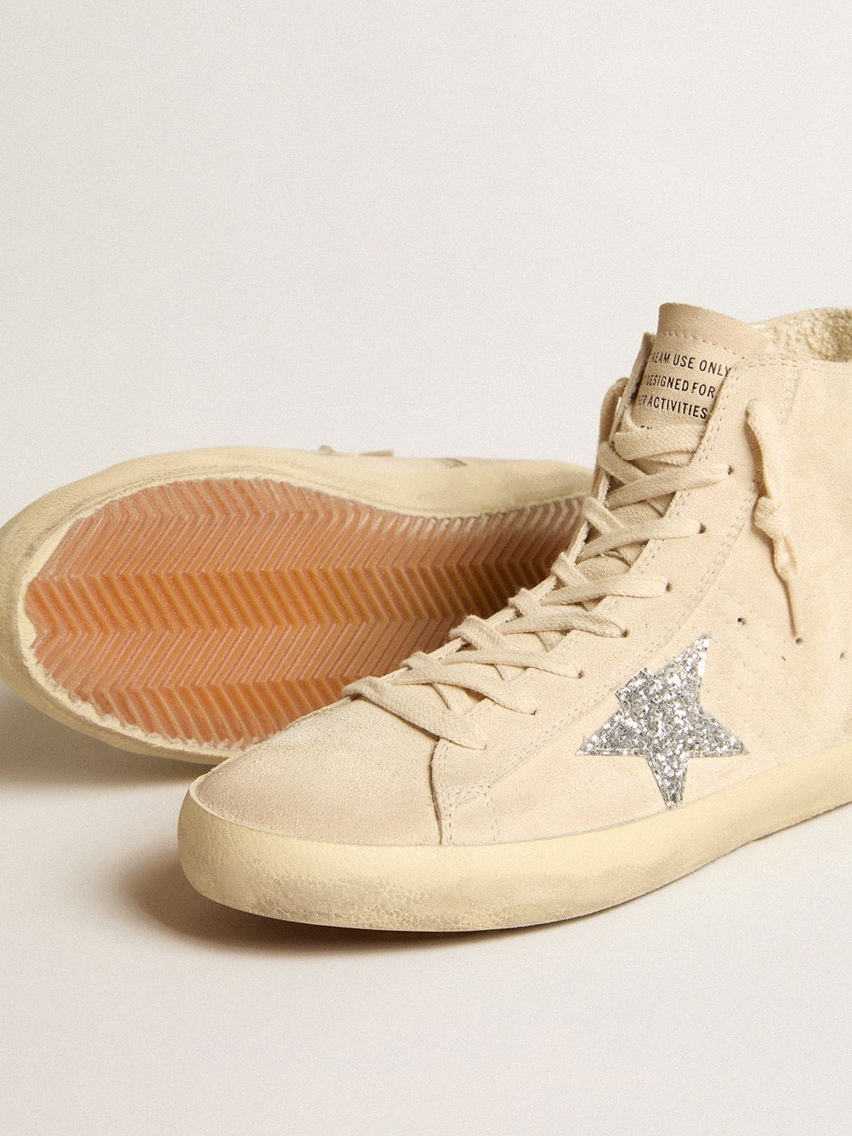 Women's Francy in beige suede with silver glitter star - Golden Goose Women