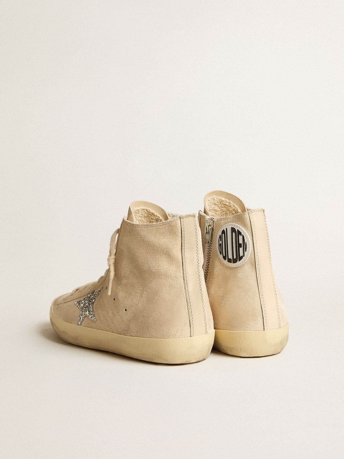 Women's Francy in beige suede with silver glitter star - Golden Goose Women