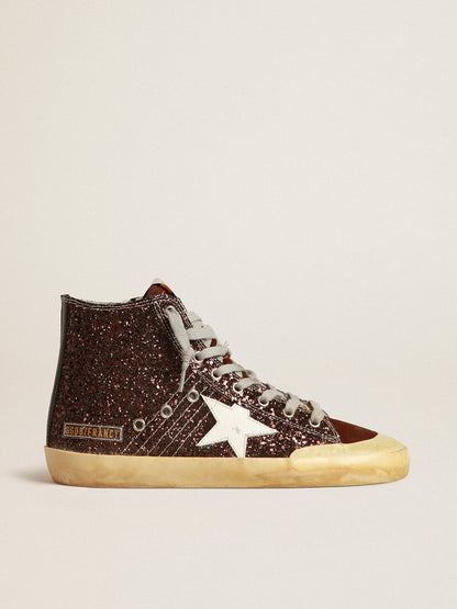Francy Penstar in brown glitter with white leather star - Golden Goose Women