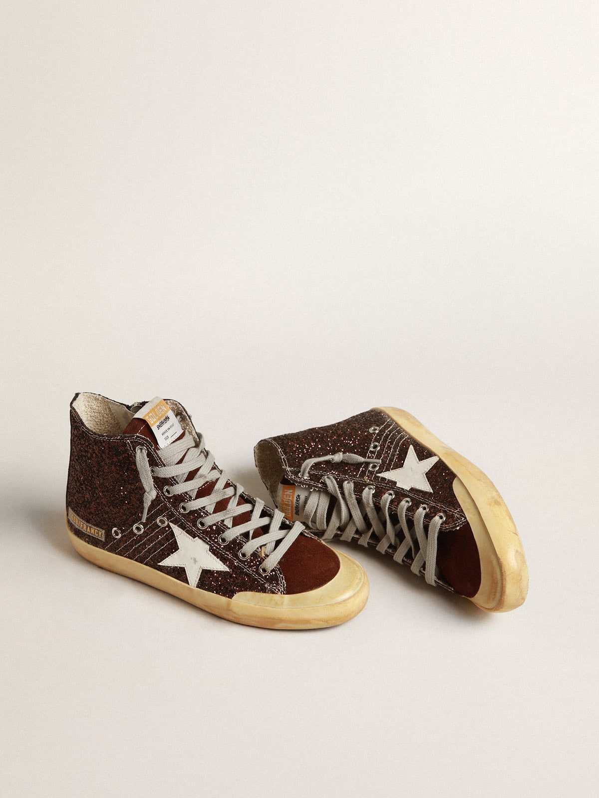 Francy Penstar in brown glitter with white leather star - Golden Goose Women
