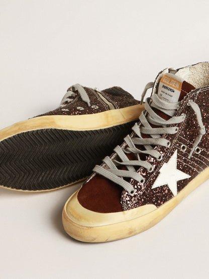 Francy Penstar in brown glitter with white leather star - Golden Goose Women