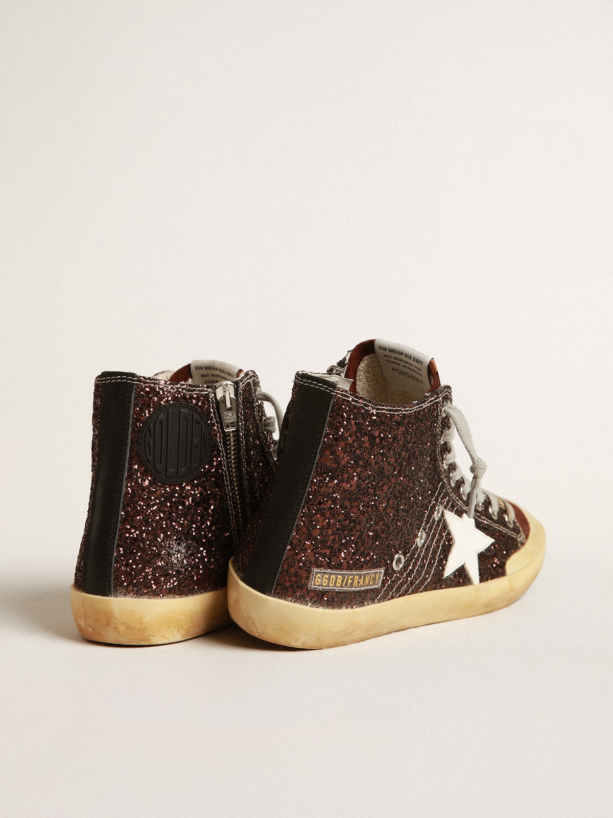 Francy Penstar in brown glitter with white leather star - Golden Goose Women