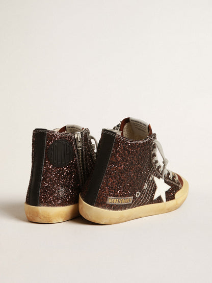 Francy Penstar in brown glitter with white leather star - Golden Goose Women