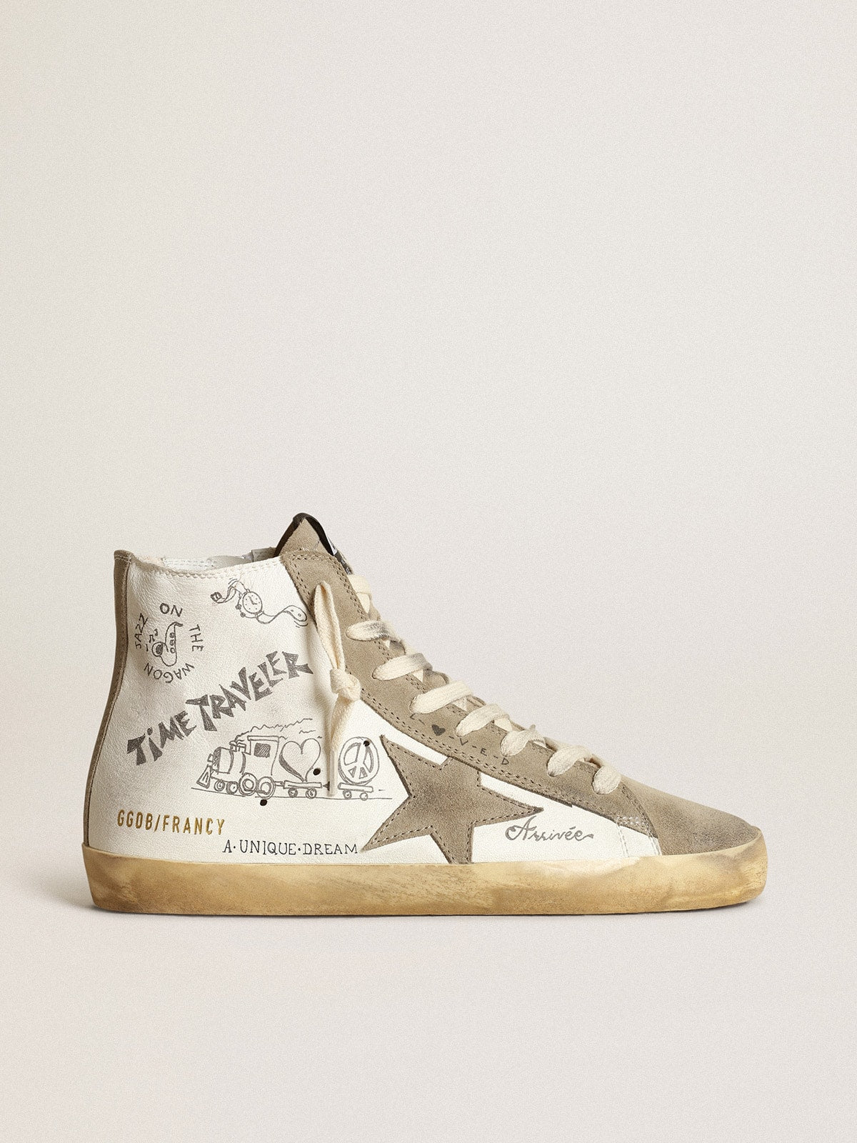 Women's Francy with dove gray suede inserts and all-over lettering - Golden Goose Women