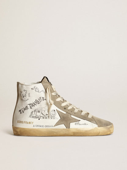 Women's Francy with dove gray suede inserts and all-over lettering - Golden Goose Women