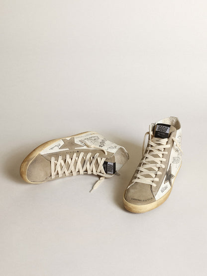 Women's Francy with dove gray suede inserts and all-over lettering - Golden Goose Women