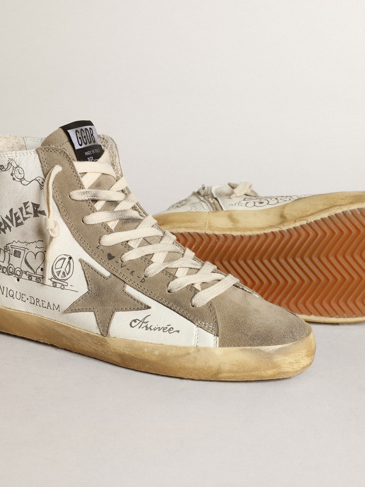 Women's Francy with dove gray suede inserts and all-over lettering - Golden Goose Women