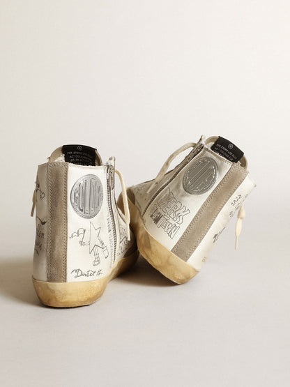 Women's Francy with dove gray suede inserts and all-over lettering - Golden Goose Women
