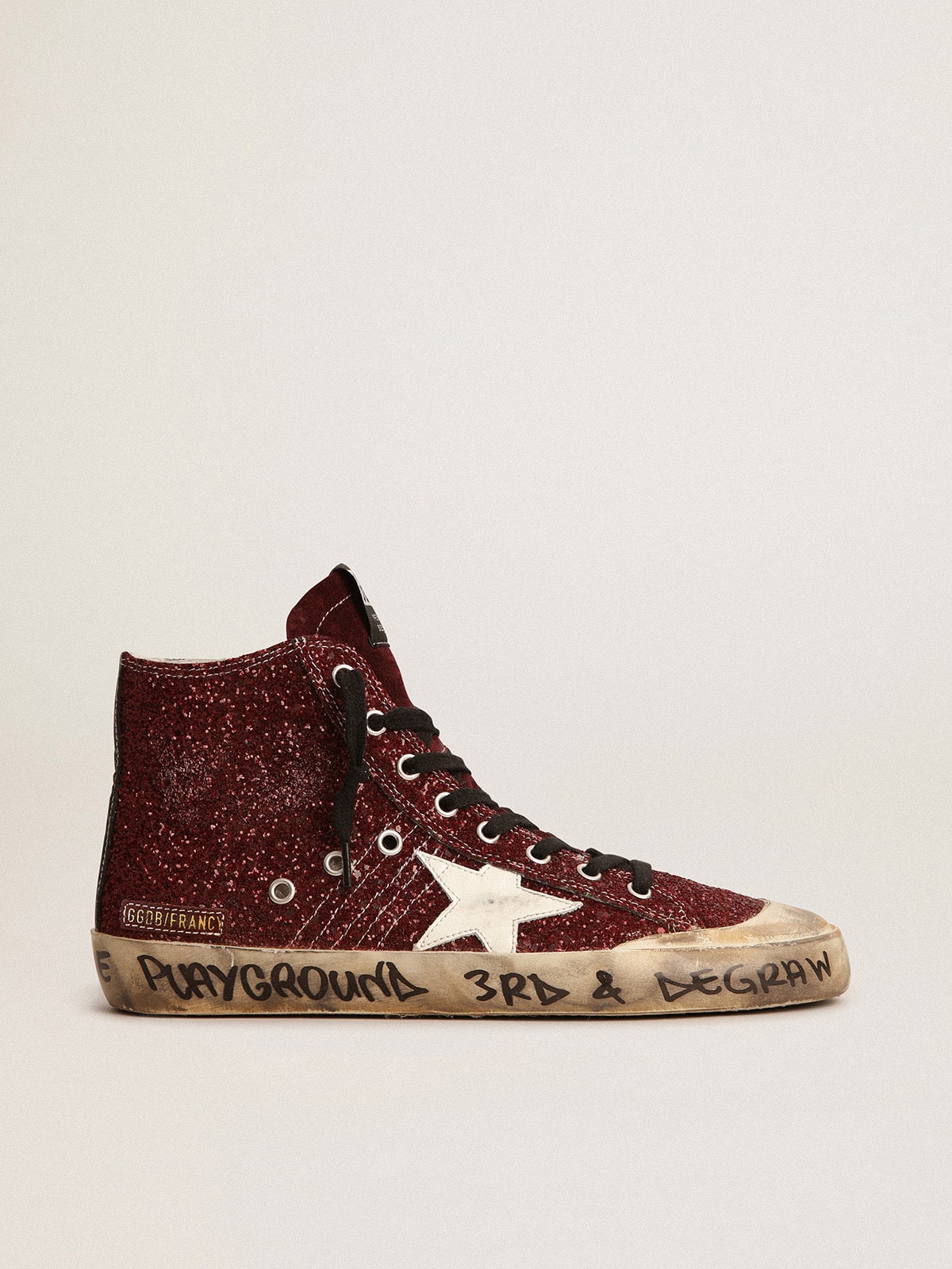 Francy Penstar in burgundy glitter with white leather star - Golden Goose Women