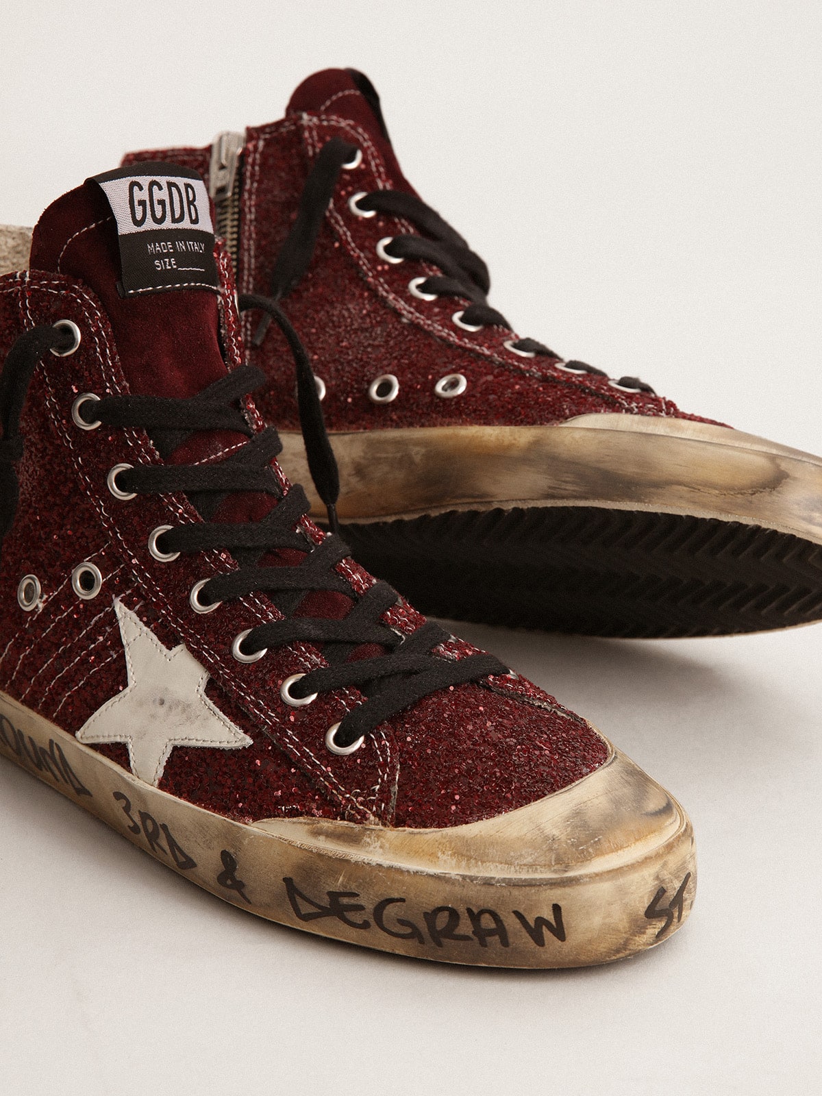 Francy Penstar in burgundy glitter with white leather star - Golden Goose Women