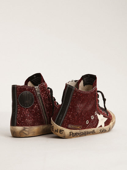 Francy Penstar in burgundy glitter with white leather star - Golden Goose Women